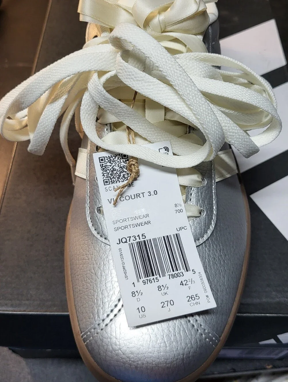 *NEW* Adidas VL Court 3.0 Silver Metallic Gum JQ7315 Women's Size 10 with Box